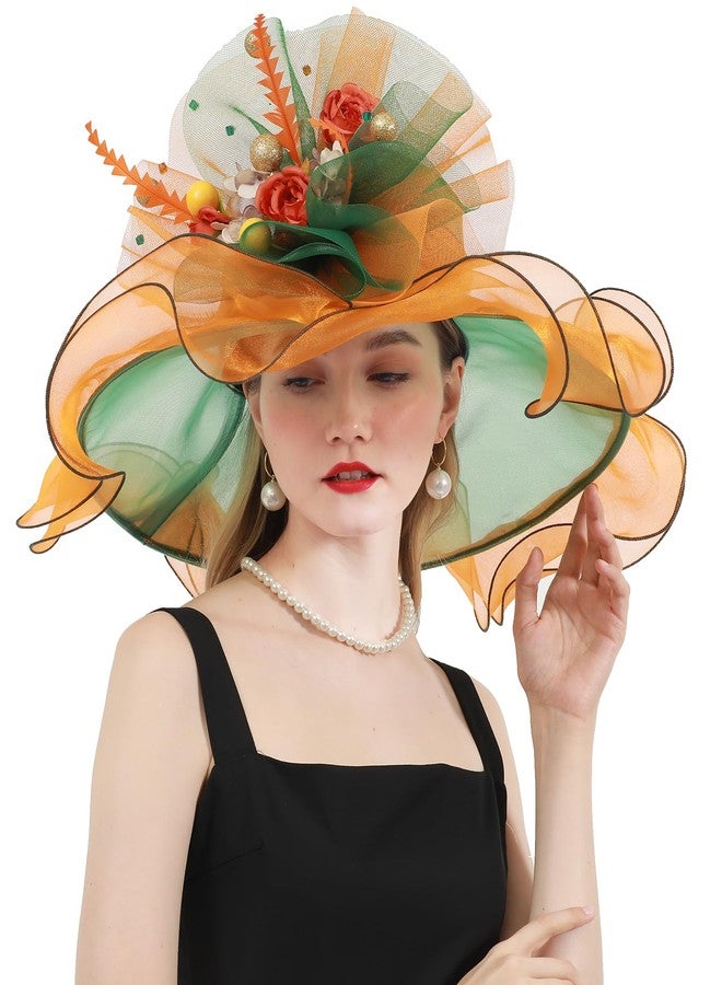 ORIDOOR Women Organza Fascinator Kentucky Hat Derby Floral Tea Party Wedding Hat 867 Orange … - Image 1
